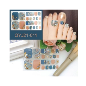 Waterproof marble toe nail stickers with gold foil and glitter finish in blue and pink