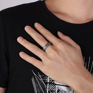 Retro stainless steel chain ring for men and women with unique woven metal texture finish