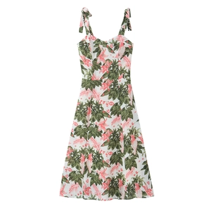Robe longue fleurie de style français avec imprimés tropicaux et nœuds aux épaules