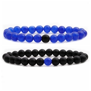 Matte black stone and blue lapis lazuli beaded bracelets set for men and women