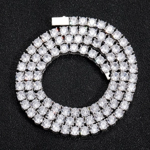 Detail of single row tennis chain with round-cut zircons and secure safety clasp