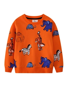 Kids Long Sleeve Cotton Sweatshirt Pullover Cartoon Animal Tiger Zebra Print Crew Neck Casual Tops For Toddler Boys Girls