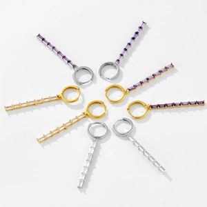 Orecchini pendenti in argento sterling S925 con zircone rettangolare in quattro colori