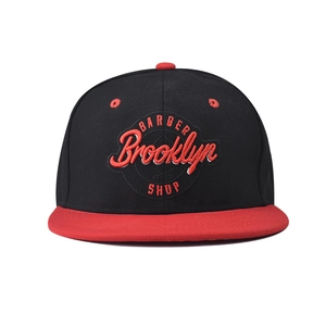 Klassische Brooklyn Barber Shop Snapback Kappe in Schwarz-Rot mit 3D Stickerei