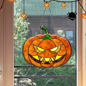 Halloween Hanging Ornaments Acrylic Stained Glass Style Pumpkin Bat Cat Crow Suncatcher Window Porch Decor With Chain