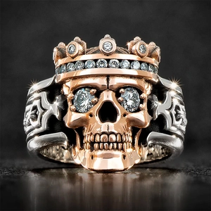 Mechanical skull crown ring in rose gold and silver finish with zircon inlay