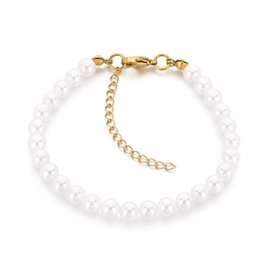 Elegant white pearl bracelet with gold adjustable lobster clasp for women