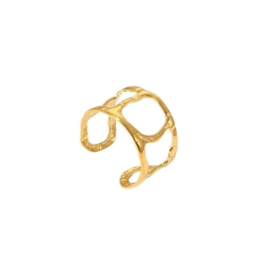 Adjustable golden hollow open ring featuring unique lava texture and irregular metal design