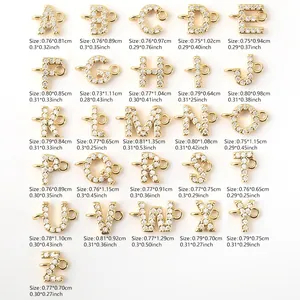 Detailed size guide for 18k gold plated alphabet charms with cubic zirconia stones