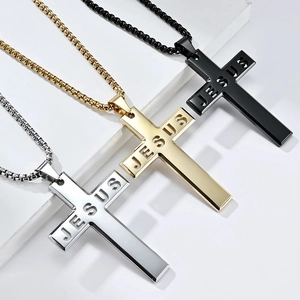 Cross Pendant Necklace Stainless Steel Jesus Engraved High Polished Hip Hop Fashion Jewelry For Men Women