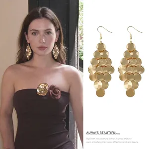 Orecchini Pendenti Con Dischi Tondi Multistrato Con Perno In Argento Sterling 925 Gioielli Bohémien Placcati Oro Donna