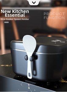 Detail view of the rice cooker mount holder with a white non-stick spoon attached