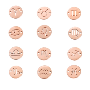 Rose gold stainless steel 12 zodiac round connectors for DIY jewelry making
