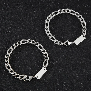 Men's titanium steel square pendant necklace with silver 3:1 pattern NK curb chain