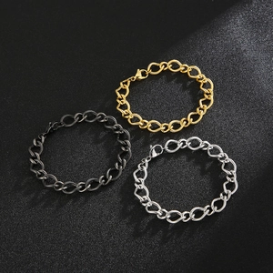 10mm stainless steel chain bracelets in gold, black, and silver finishes for men