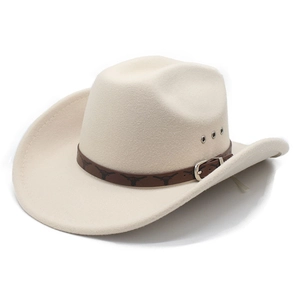 Classic beige western cowboy wool fedora with bull pattern leather band and side air vents