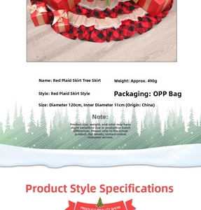 European red and black plaid Christmas tree skirt with white lace edge and 120cm diameter