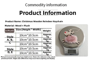 Detailed size chart of Christmas wooden elk pendant with plush and wood materials