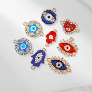 10pcs alloy evil eye and palm charms for jewelry making with enamel and rhinestones