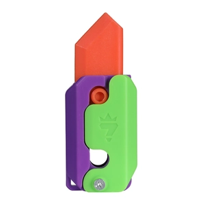 Colorful 3D gravity carrot knife fidget toy in orange and purple plastic for stress relief