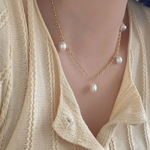 925 Sterling Silver Artificial Baroque Pearl Necklace 18k Gold Plated Irregular Chain Minimalist Chic French Vintage Jewelry For Women