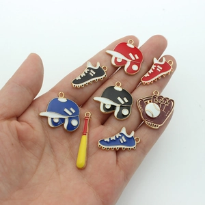 8Pcs set of colorful enamel baseball charms including hat, glove, bat, and shoe