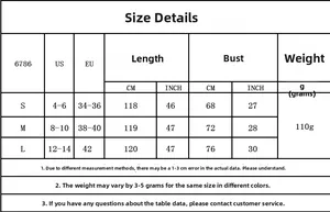 Detailed size chart for lace polka dot dress showing US/EU measurements and fabric specs
