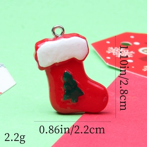 Detailed view of red resin Christmas stocking charm with dimensions and weight display
