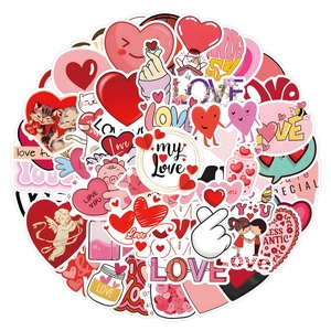 Set of 55 pink and red Valentine's heart graffiti stickers for laptop and DIY decor