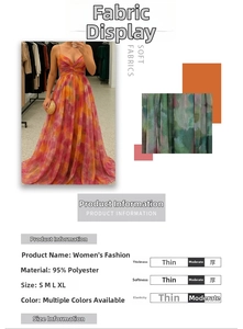 Detail view of abstract print mesh maxi dress showing 95% polyester fabric texture