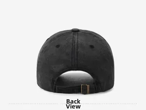 Detail view of the washed cotton baseball cap back with adjustable copper metal buckle