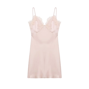 Nuisette Élégante En Satin Avec Dentelle Col En V Dos Croisé Robe De Nuit Mini Pour Femmes Sexy