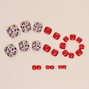 Sparkly burgundy and leopard print press-on toenails set with shiny finish