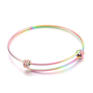 Rainbow gradient adjustable stainless steel wire bracelet in minimalist slim coil design