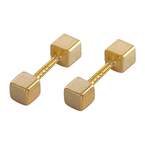 Boucles d'oreilles minimalistes en argent S925 dorées mates avec double cube à vis