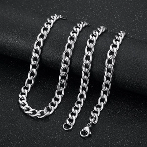 Collier chaîne à maillons cubains en acier inoxydable argenté poli pour hommes et femmes