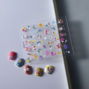 5D embossed Japanese nail art stickers with colorful cartoon bees and flowers