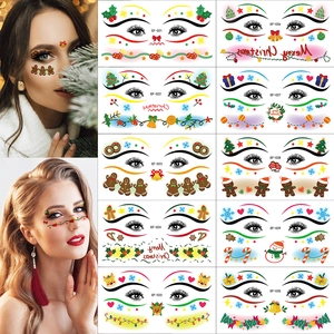 Christmas facial temporary tattoos featuring gingerbread men, trees and snowflakes set