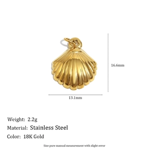 Detailed dimensions of 18K gold shell pendant in stainless steel with weight info