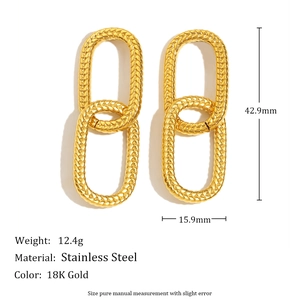 Orecchini a doppio cerchio intrecciati in acciaio inossidabile placcato oro 18K con texture