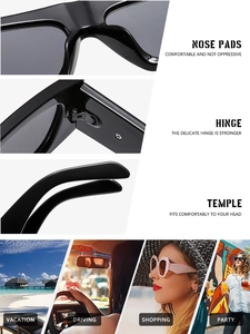 Detail view of reinforced hinges and ergonomic nose pads on retro wide-leg sunglasses
