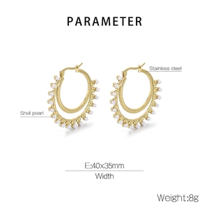 Detail view of double-layer gold stainless steel earrings with pearl inlay dimensions
