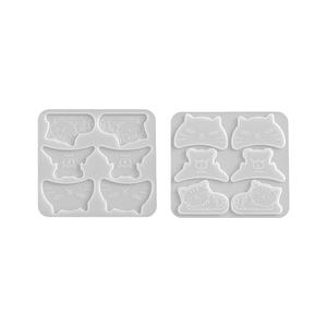 Semi-transparent silicone mold featuring cute 3D cat and bear shapes for DIY resin hair clips