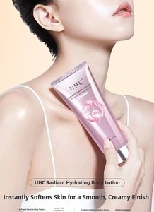 Detailed view of hydrating body cream applied on model skin for a radiant shimmery finish