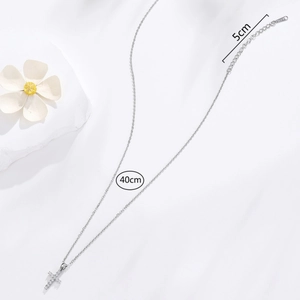 Minimalist silver stainless steel cross pendant necklace with 40cm chain and 5cm extension