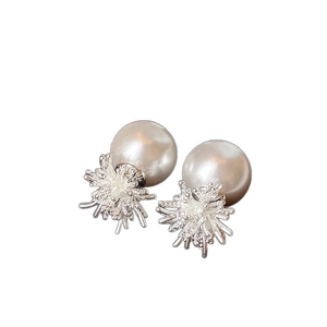 French style floral pearl earrings with silver needles and luxury diamond accents