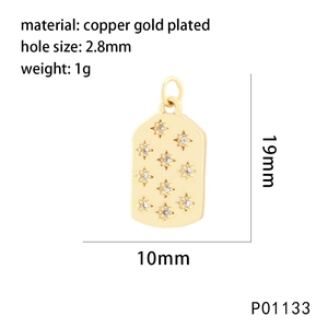 Detail view of gold-plated copper star rectangular pendant showing 19mm x 10mm dimensions