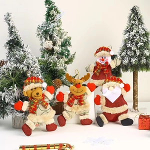 Christmas tree ornaments set featuring Santa, Reindeer, Snowman, and Bear in plaid hats