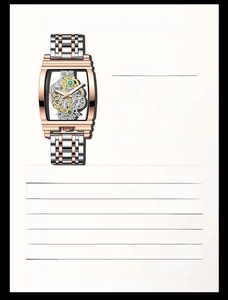 Size chart showing dimensions for a tonneau skeleton quartz watch with a leather strap