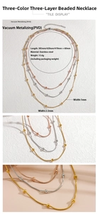 Detailed PVD stainless steel triple-layer bead chain necklace in gold silver and rose gold